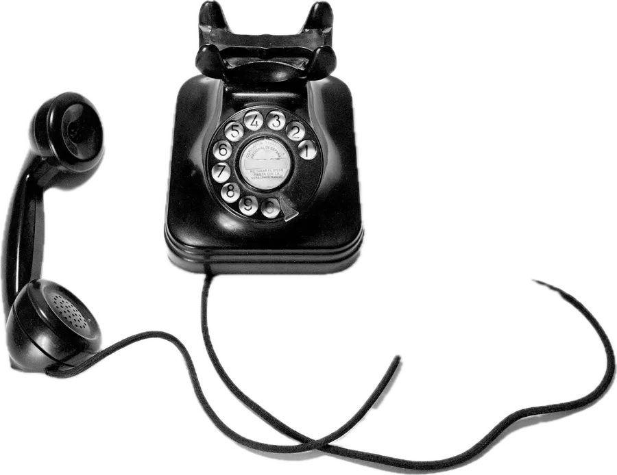 Ilustración de un teléfono de baquelita en blanco y negro